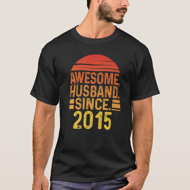 Mens Awesome Husband since 2015 Wedding Anniversar T Shirt (Framsida)