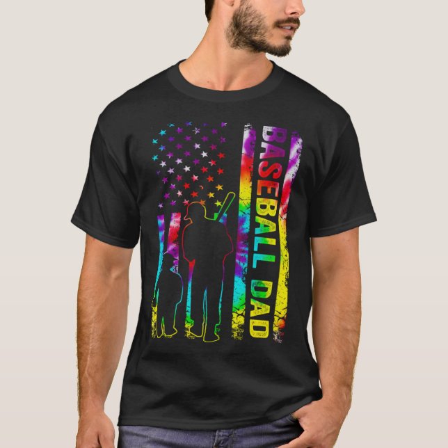 Mens Baseball Dad American Flag Tie dye T Shirt (Framsida)