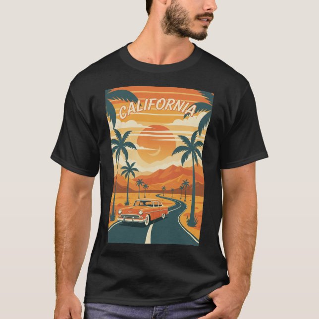 Men's Basic T-ShirtRetro California Travel Poster  T Shirt (Framsida)