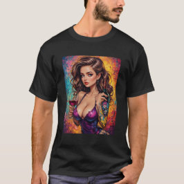 Mens Beautiful Graphic Image of Wine & Women T Shirt