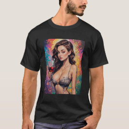 Mens Beautiful Graphic Image of Wine & Women T Shirt