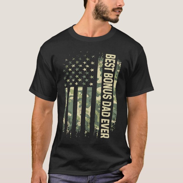Mens Best Bonus Dad Ever Camo American Flag Father T Shirt (Framsida)