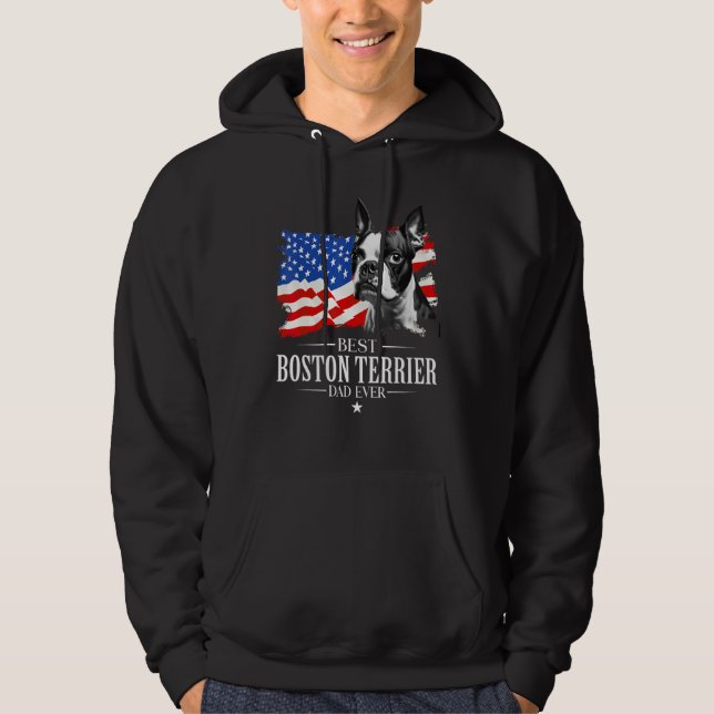 Mens Best Boston terrier Dad Ever American Flag Fa Hoodie (Framsida)