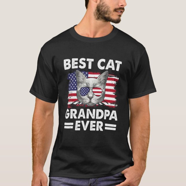 Mens Best Cat Grandpa Ever American Flag Patriotic T Shirt (Framsida)