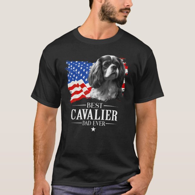 Mens Best Cavalier king Dad Ever American Flag Fat T Shirt (Framsida)
