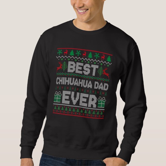 Mens Best Chihuahua Dad Ever Christmas Pajamas Mat Lång Ärmad Tröja (Framsida)