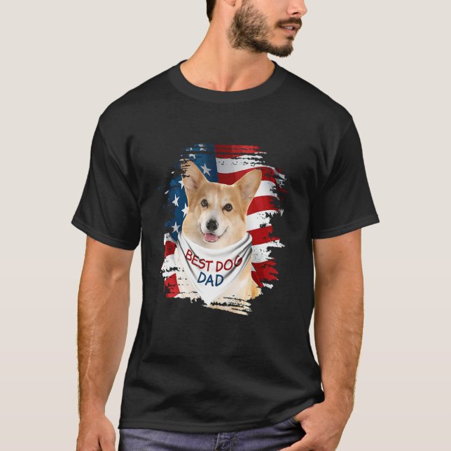 Mens Best Corgi Dad Ever American Flag Dog Father  T Shirt (Framsida)