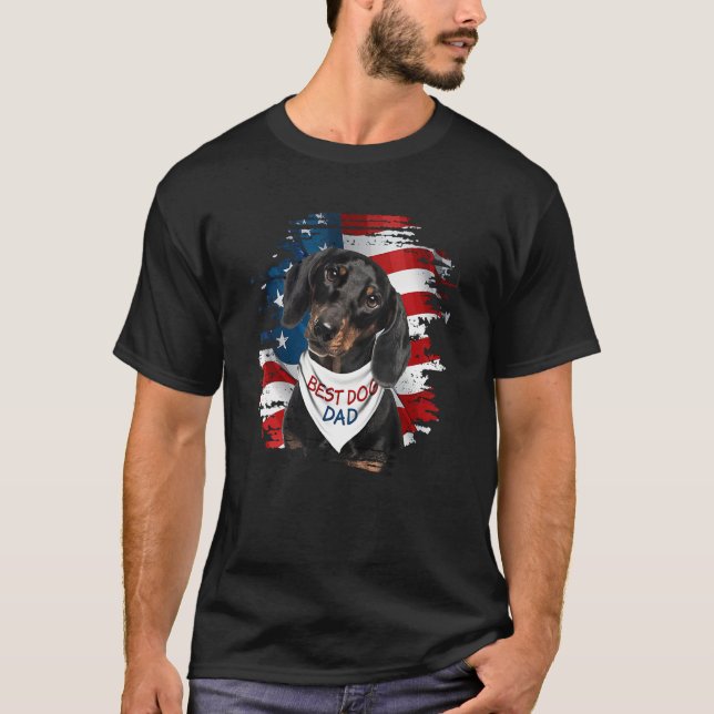 Mens Best Dachshund Dad Ever American Flag Dog Fat T Shirt (Framsida)