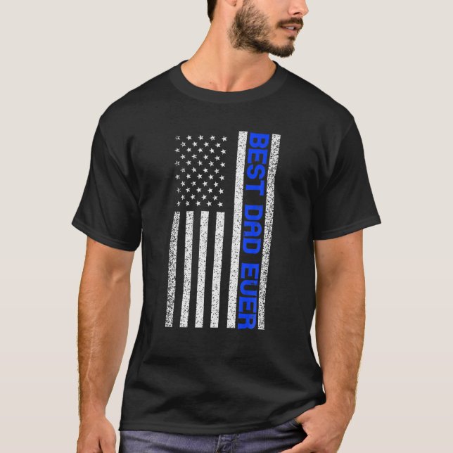 Mens Best Dad Ever Thin Blue Line Dad Fathers Day T Shirt (Framsida)