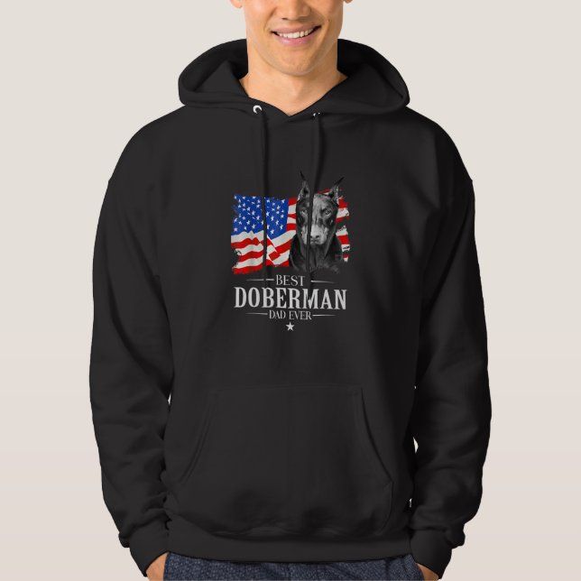 Mens Best Doberman Dad Ever American Flag Father s Hoodie (Framsida)