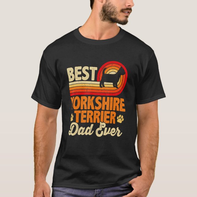Mens Best Dog Dad Ever Yorkshire Terrier Retro Vin T Shirt (Framsida)
