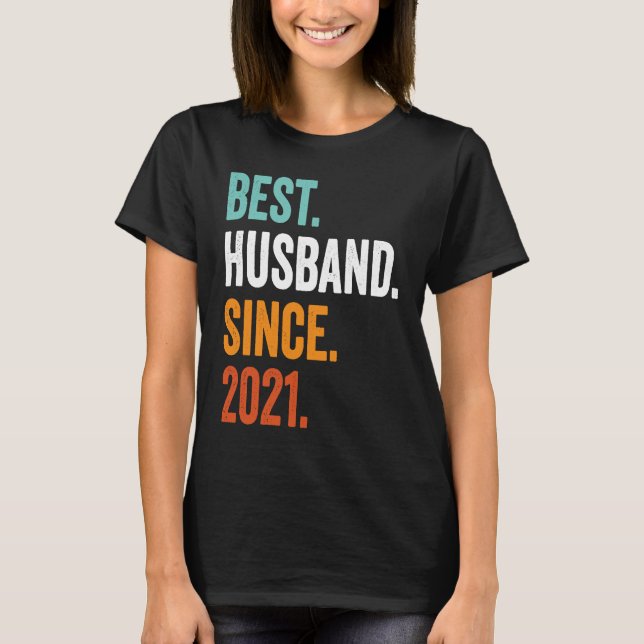 Mens Best Husband Since 2021 2nd wedding anniversa T Shirt (Framsida)