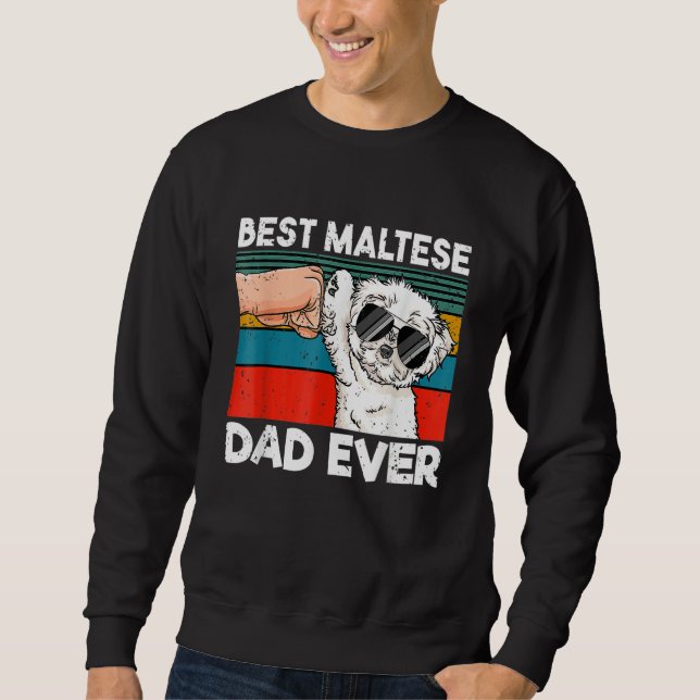 Mens Best Maltese Dad Ever Ghetto Fist Dog Lång Ärmad Tröja (Framsida)