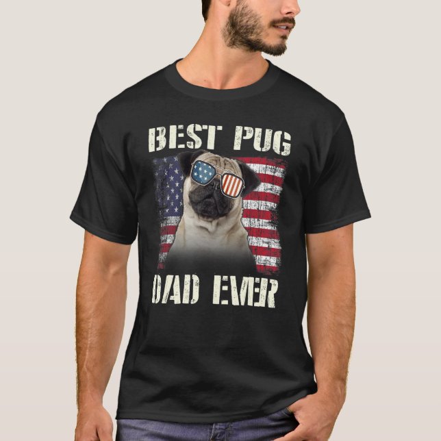 Mens Best Pug Love Sunglasses Dad Ever American Fl T Shirt (Framsida)