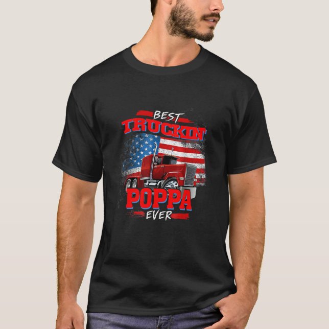 Mens Best Trucking Poppa Ever Truck Driver Fathers T Shirt (Framsida)