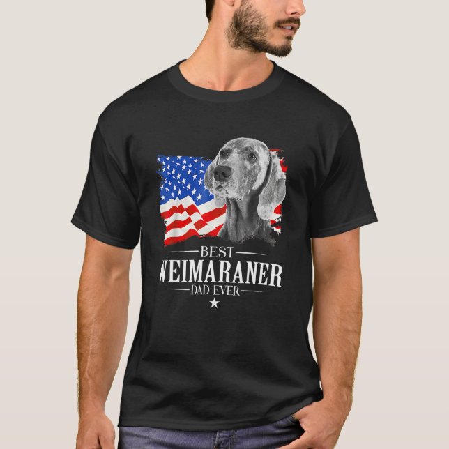 Mens Best Weimaraner Dad Ever American Flag Father T Shirt (Framsida)
