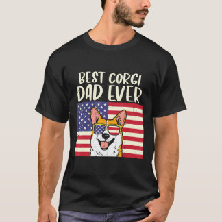 Mens Best Welsh Corgi Dad Ever Us Flag Patriotic P T Shirt