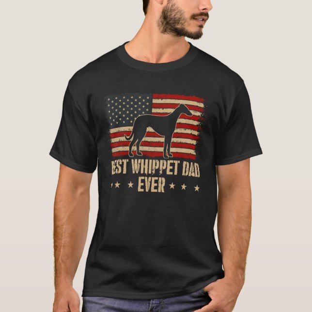 Mens Best Whippet Dad Ever Dog  American Flag T Shirt (Framsida)