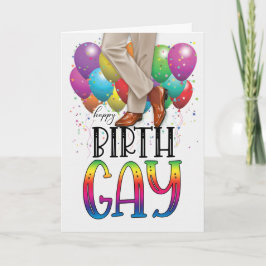 Mens Birth GAY African American Rainbow Birthday Kort