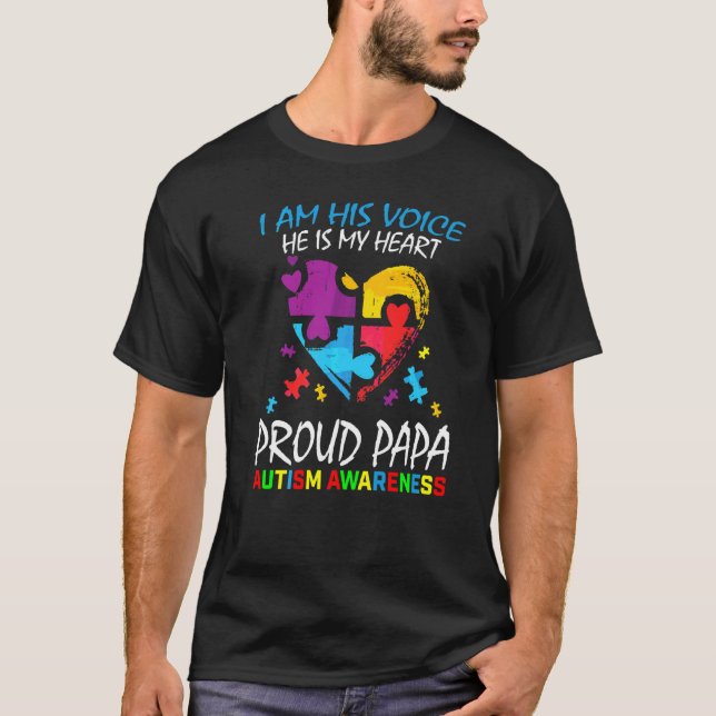 Mens Blå Stolt Autism Medvetenhet Papa Sonson Puz T Shirt (Framsida)