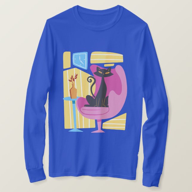 Men's Black Cat Abstract Long Sleeve  T Shirt (Design framsida)