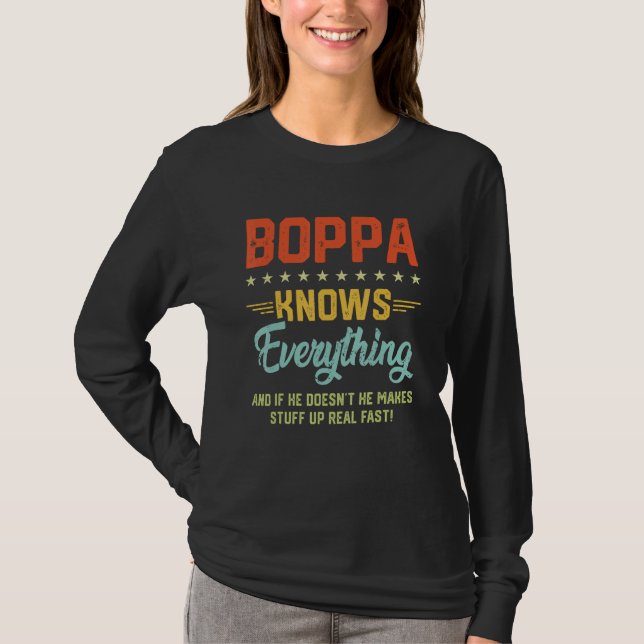Mens Boppa Knows Everything  Grandpa Fathers Jokes T Shirt (Framsida)
