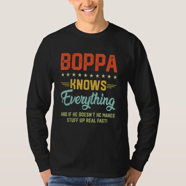 Mens Boppa Knows Everything  Grandpa Fathers Jokes T Shirt (Framsida)