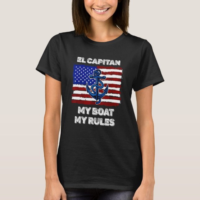 Mens Capitan My Boat My Rules Pontoon American Fla T Shirt (Framsida)