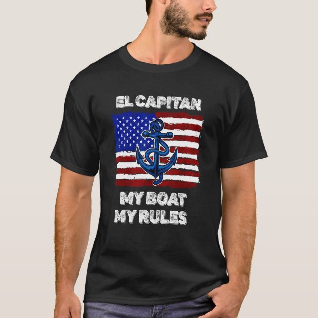 Mens Capitan My Boat My Rules Pontoon American Fla T Shirt (Framsida)