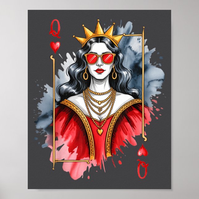 mens Card Valentines Queen Hearts Poster (Framsidan)