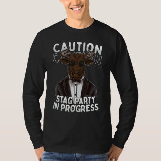 Mens CAUTION Stag Party In Progress Bull Stag Do G T Shirt
