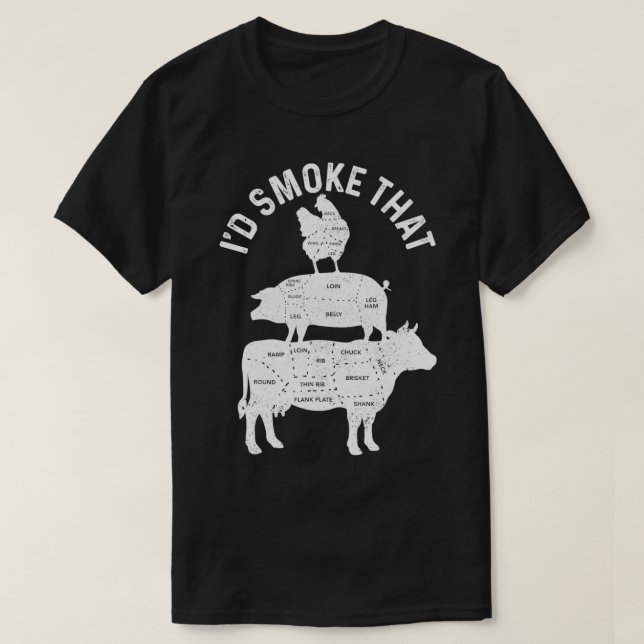 Mens Chef Butcher BBQ I'd Smoke That Pork Beef flo T Shirt (Design framsida)