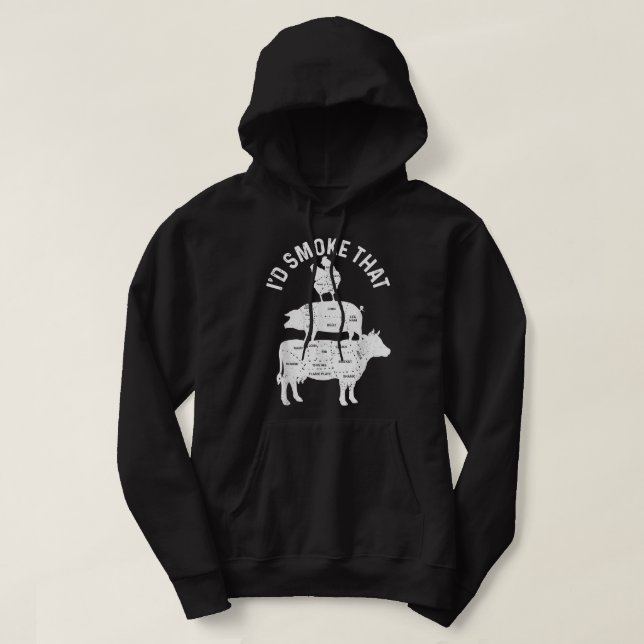 Mens Chef Butcher BBQ I'd Smoke That Pork Beef Fun Hoodie (Design framsida)