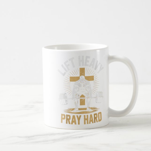 Men's Christian Workout Lift Heavy Pray Hard Jesus Kaffemugg (Höger)