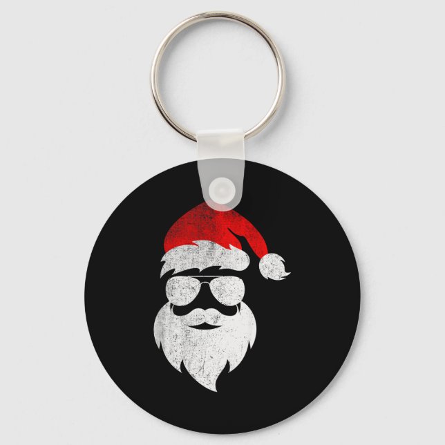 Mens Christmas Santa Claus Face Sungles With Hat B Nyckelring (Framsida)