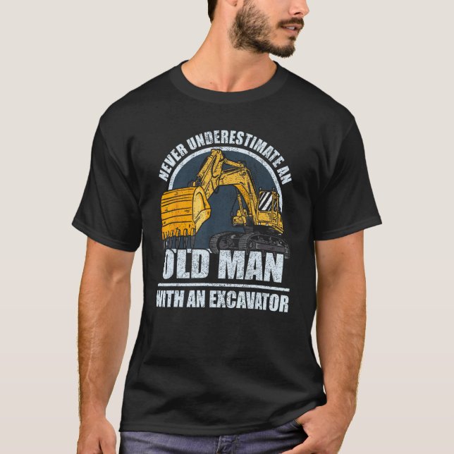 Mens Construction Worker Heavy Equipment Excavator T Shirt (Framsida)