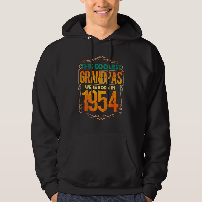 Mens Cool Grandpa Grandfather Born 1954 Hoodie (Framsida)
