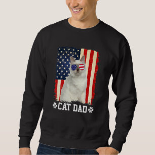 Mens Coola Katt Pappa Amerikansk Flagga Fars Dag Lång Ärmad Tröja
