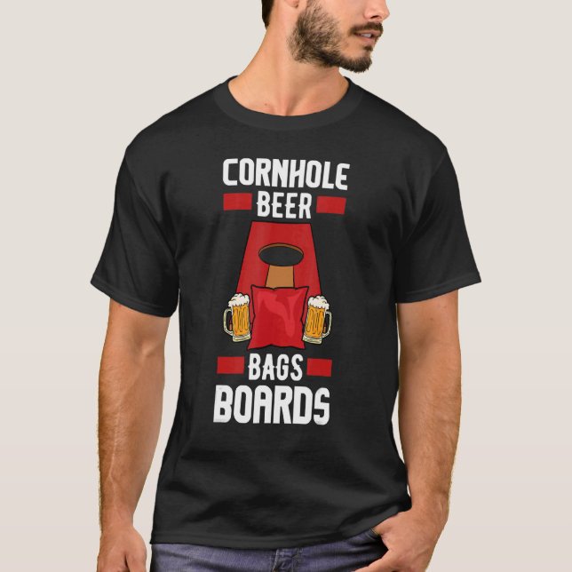 Mens Cornhole Beer Bags Boards  Drinking Bean Bag  T Shirt (Framsida)