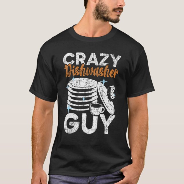 Mens Crazy Dishwasher Guy Dishwashing Profession J T Shirt (Framsida)