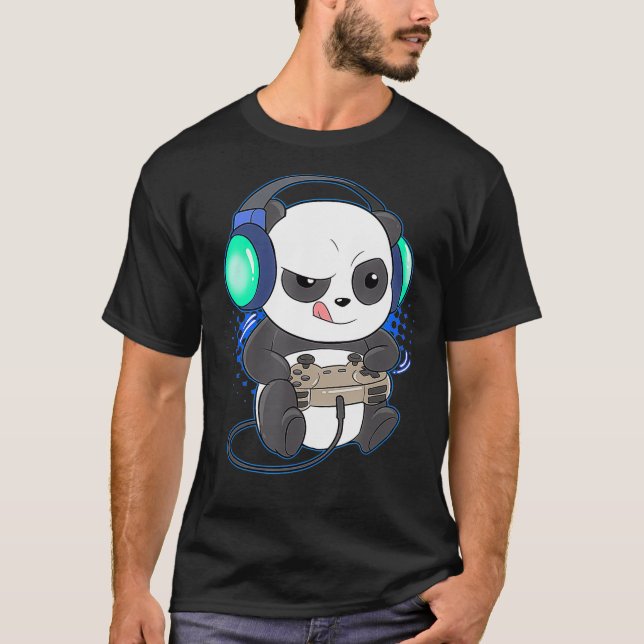 Mens Cute Gaming Panda Video Game Computer Player  T Shirt (Framsida)