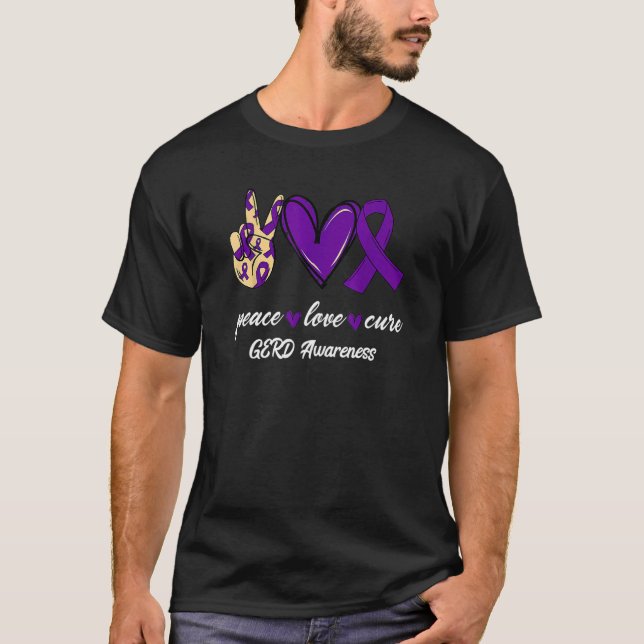 Mens Cute Peace Love Cure GERD Awareness T Shirt (Framsida)