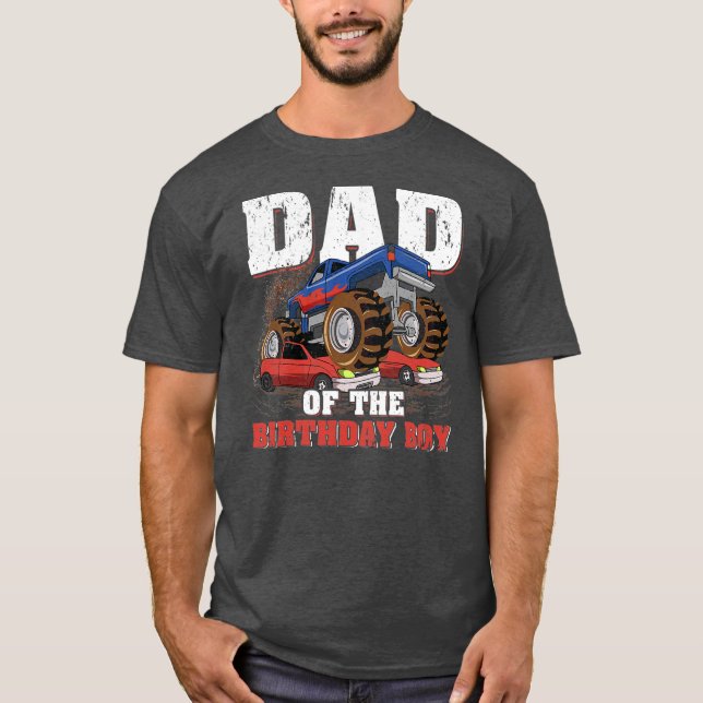 Mens Dad Of The Birthday Boy Funny Monster Truck T Shirt (Framsida)