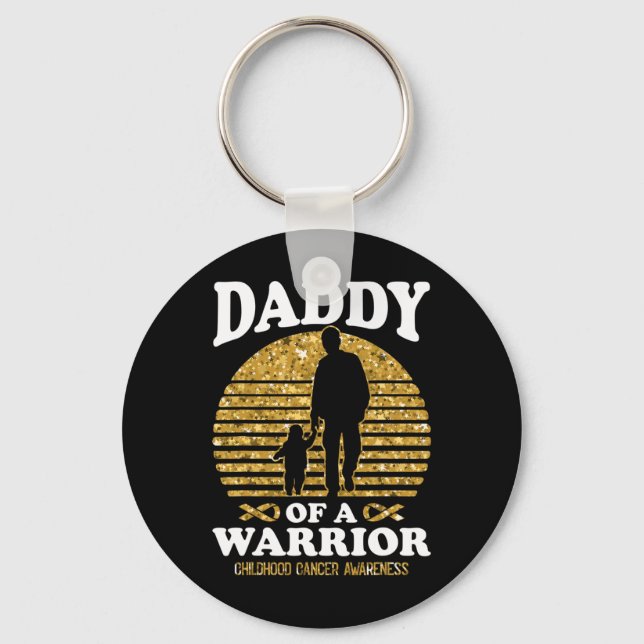 Mens Daddy Of A Warrior Barndomscancer Medvetenhet Nyckelring (Framsida)