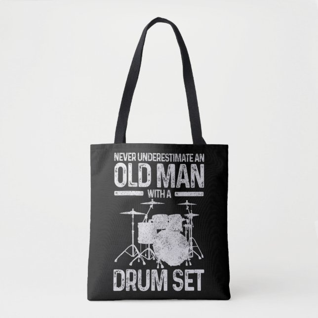 Mens Drummer Gift Never Underestimate An Old Man W Tygkasse (Framsida)