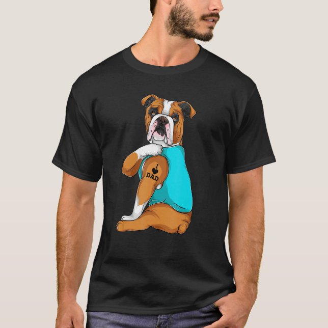 Mens English Bulldog I Love Dad Tattoo Apparel Dog T Shirt (Framsida)