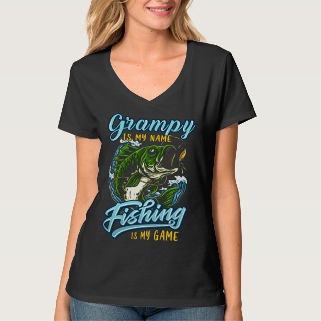 Mens Fishing Grampy Fathers Day for Dad fisherman T Shirt (Framsida)