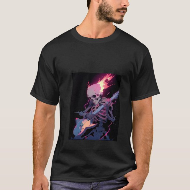 men's flaming rock skeleton t shirt (Framsida)