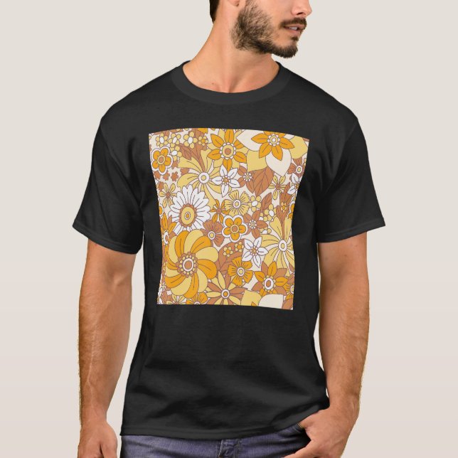 Mens flowers blossom 60s 70s retro style floral fl t shirt (Framsida)