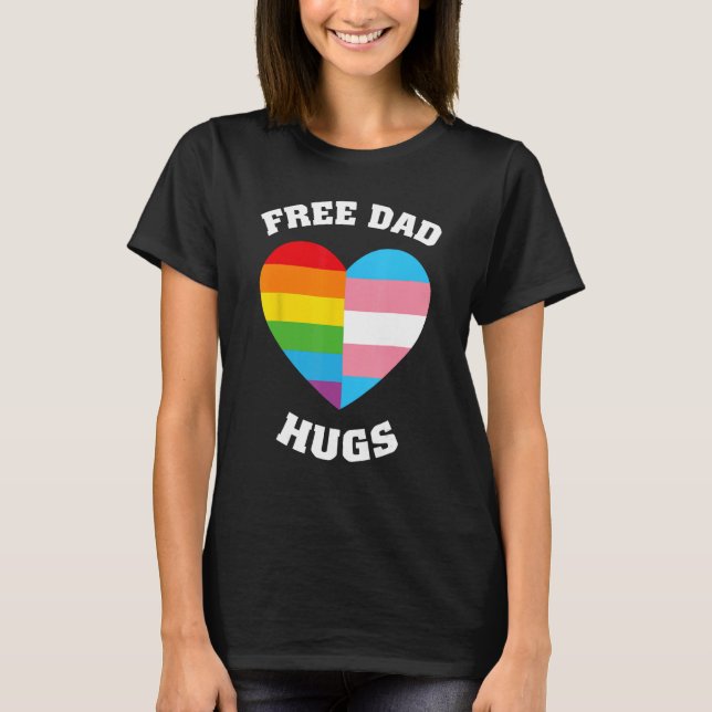 Mens FREE DAD HUGS Rainbow LGBT Flag Gay Pride T Shirt (Framsida)